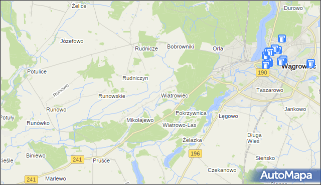 mapa Wiatrowiec gmina Wągrowiec, Wiatrowiec gmina Wągrowiec na mapie Targeo