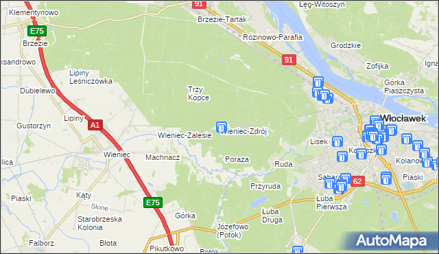 mapa Wieniec-Zdrój, Wieniec-Zdrój na mapie Targeo
