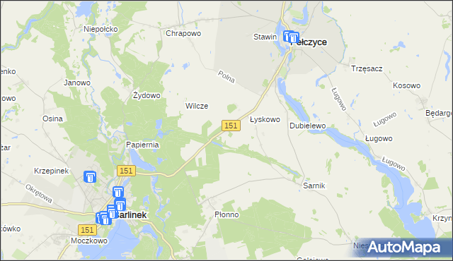 mapa Wierzchno gmina Pełczyce, Wierzchno gmina Pełczyce na mapie Targeo