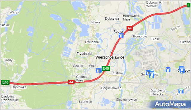 mapa Wierzchosławice powiat tarnowski, Wierzchosławice powiat tarnowski na mapie Targeo