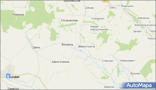 mapa Wierzchowina gmina Żółkiewka, Wierzchowina gmina Żółkiewka na mapie Targeo