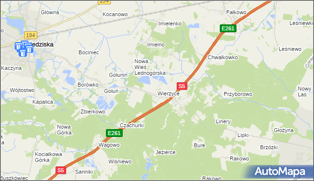 mapa Wierzyce, Wierzyce na mapie Targeo