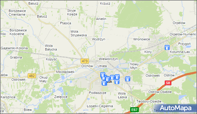 mapa Wiewiórczyn gmina Łask, Wiewiórczyn gmina Łask na mapie Targeo