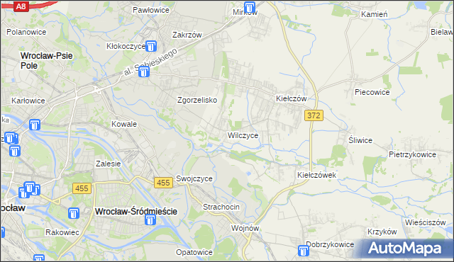mapa Wilczyce gmina Długołęka, Wilczyce gmina Długołęka na mapie Targeo