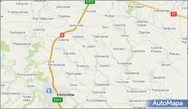 mapa Wilkowice gmina Klimontów, Wilkowice gmina Klimontów na mapie Targeo