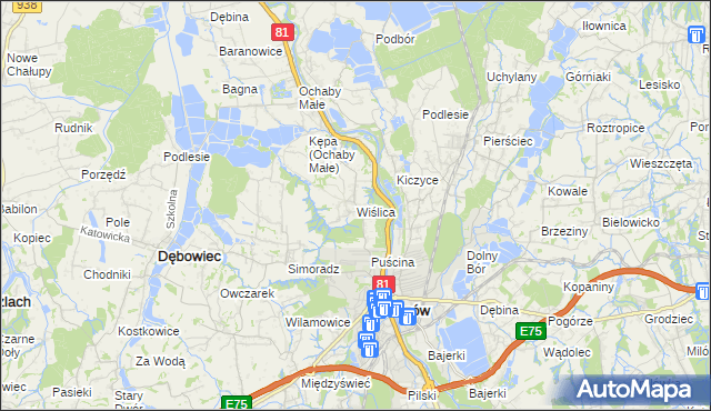 mapa Wiślica gmina Skoczów, Wiślica gmina Skoczów na mapie Targeo
