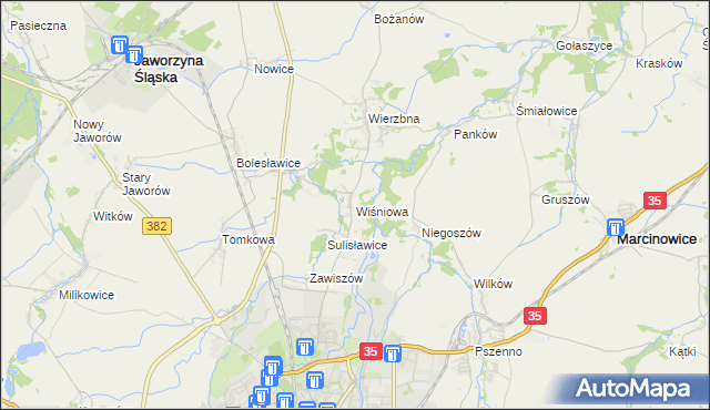 mapa Wiśniowa gmina Świdnica, Wiśniowa gmina Świdnica na mapie Targeo