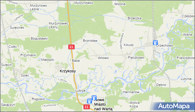 mapa Witowo gmina Krzykosy, Witowo gmina Krzykosy na mapie Targeo