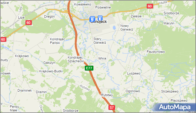 mapa Wkra gmina Glinojeck, Wkra gmina Glinojeck na mapie Targeo