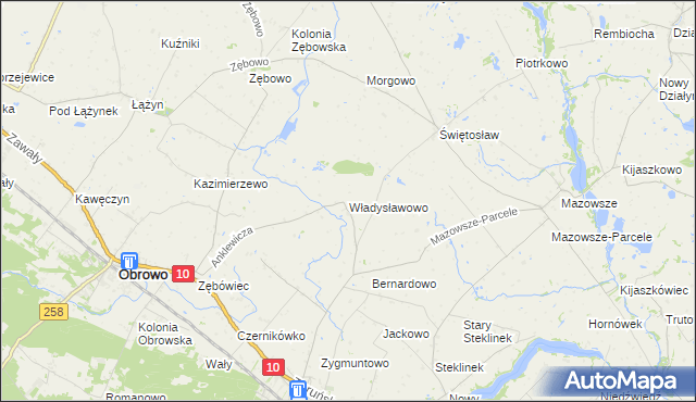 mapa Władysławowo gmina Obrowo, Władysławowo gmina Obrowo na mapie Targeo