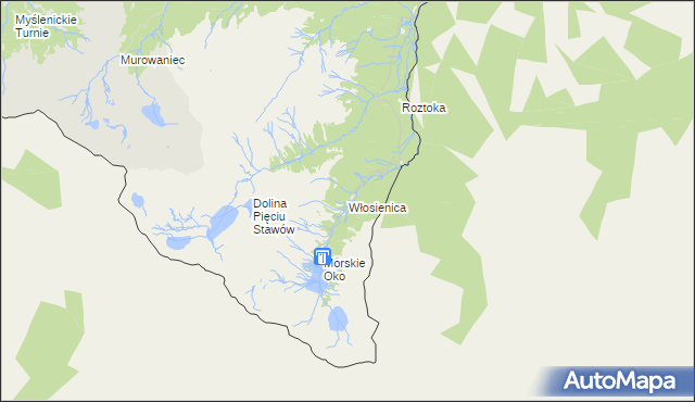 mapa Włosienica gmina Bukowina Tatrzańska, Włosienica gmina Bukowina Tatrzańska na mapie Targeo