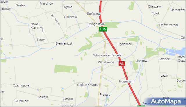 mapa Włostowice-Parcele, Włostowice-Parcele na mapie Targeo