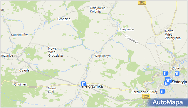 mapa Wojcieszyn gmina Pielgrzymka, Wojcieszyn gmina Pielgrzymka na mapie Targeo