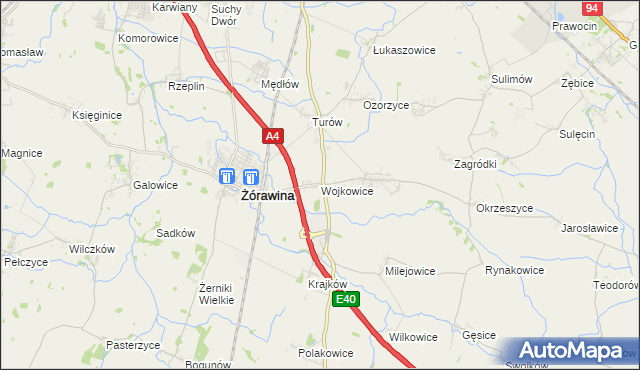 mapa Wojkowice gmina Żórawina, Wojkowice gmina Żórawina na mapie Targeo