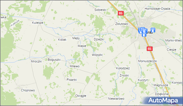 mapa Wojszki gmina Mońki, Wojszki gmina Mońki na mapie Targeo