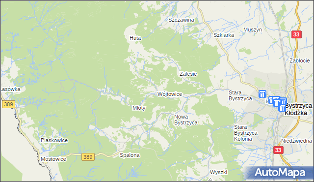 mapa Wójtowice gmina Bystrzyca Kłodzka, Wójtowice gmina Bystrzyca Kłodzka na mapie Targeo