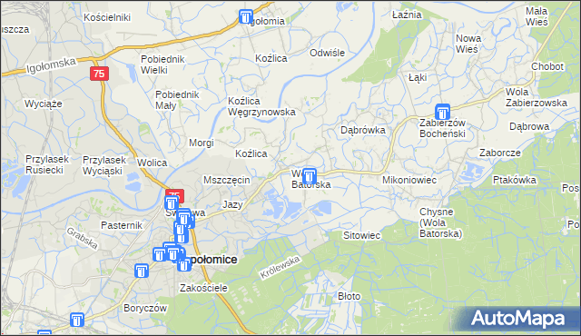mapa Wola Batorska, Wola Batorska na mapie Targeo