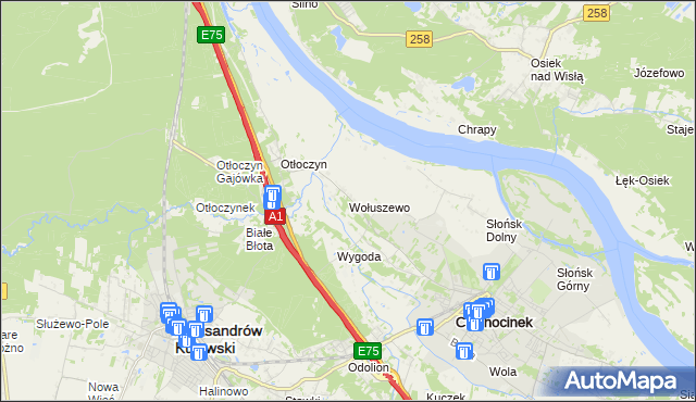 mapa Wołuszewo, Wołuszewo na mapie Targeo