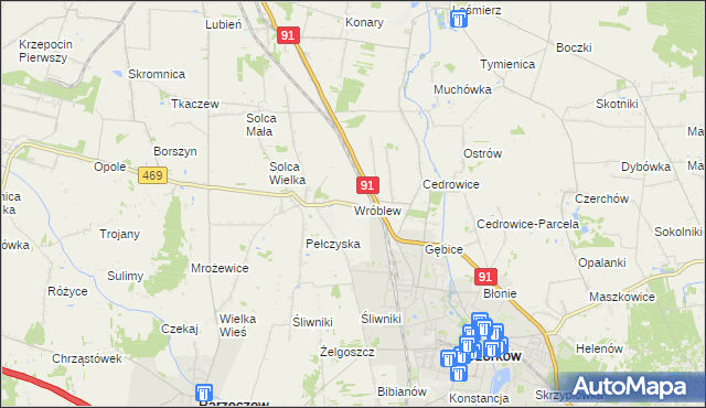 mapa Wróblew gmina Ozorków, Wróblew gmina Ozorków na mapie Targeo