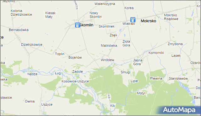mapa Wróblew gmina Skomlin, Wróblew gmina Skomlin na mapie Targeo