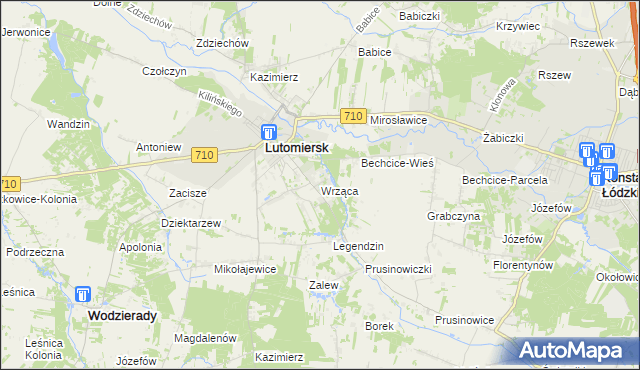 mapa Wrząca gmina Lutomiersk, Wrząca gmina Lutomiersk na mapie Targeo