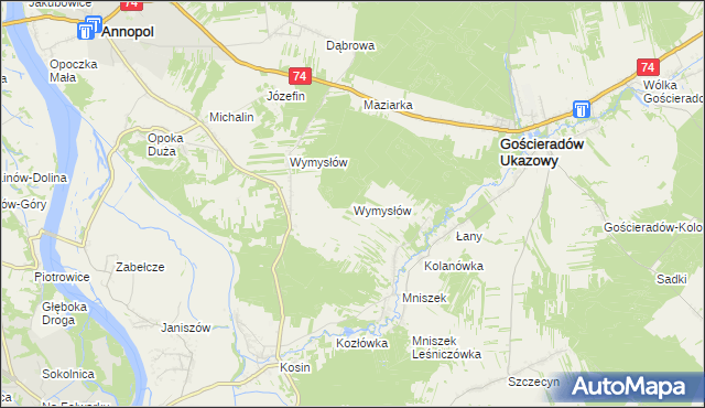 mapa Wymysłów gmina Gościeradów, Wymysłów gmina Gościeradów na mapie Targeo