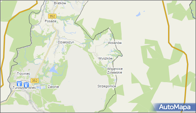 mapa Wyszków gmina Bogatynia, Wyszków gmina Bogatynia na mapie Targeo