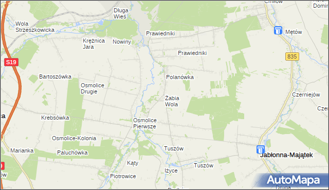 mapa Żabia Wola gmina Strzyżewice, Żabia Wola gmina Strzyżewice na mapie Targeo