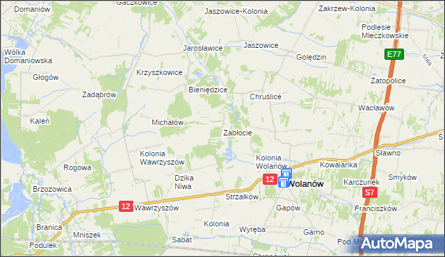mapa Zabłocie gmina Wolanów, Zabłocie gmina Wolanów na mapie Targeo
