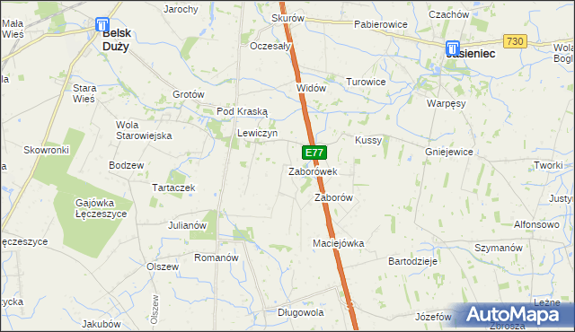 mapa Zaborówek gmina Belsk Duży, Zaborówek gmina Belsk Duży na mapie Targeo