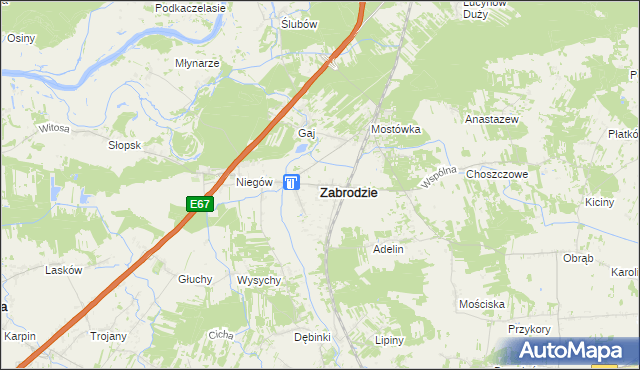 mapa Zabrodzie powiat wyszkowski, Zabrodzie powiat wyszkowski na mapie Targeo