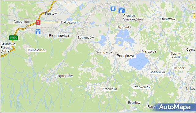 mapa Zachełmie gmina Podgórzyn, Zachełmie gmina Podgórzyn na mapie Targeo