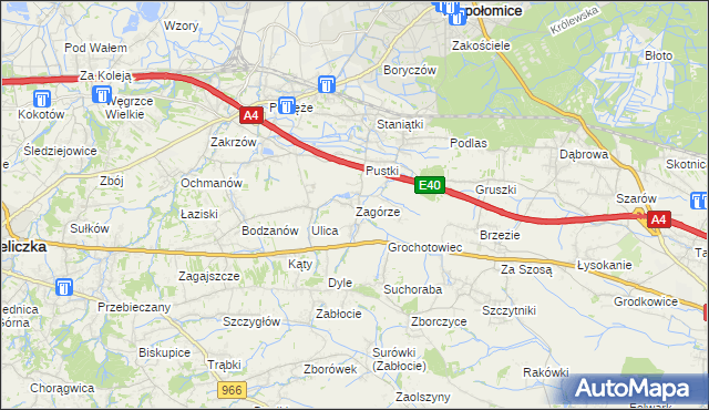 mapa Zagórze gmina Niepołomice, Zagórze gmina Niepołomice na mapie Targeo