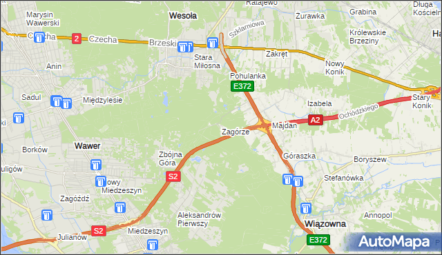 mapa Zagórze gmina Wiązowna, Zagórze gmina Wiązowna na mapie Targeo