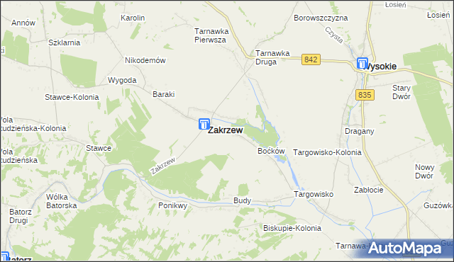 mapa Zakrzew-Kolonia gmina Zakrzew, Zakrzew-Kolonia gmina Zakrzew na mapie Targeo