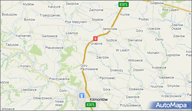 mapa Zakrzów gmina Klimontów, Zakrzów gmina Klimontów na mapie Targeo