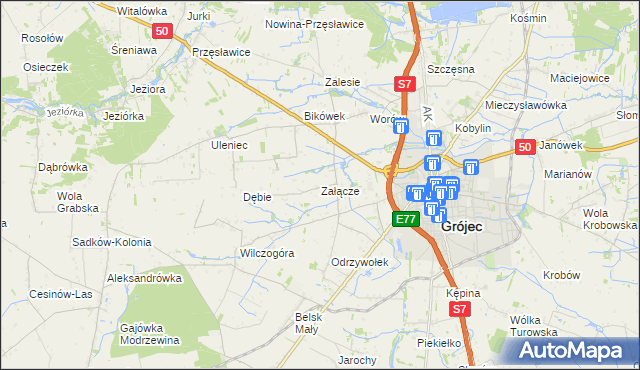 mapa Załącze gmina Grójec, Załącze gmina Grójec na mapie Targeo