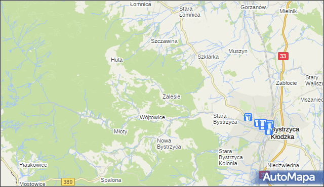 mapa Zalesie gmina Bystrzyca Kłodzka, Zalesie gmina Bystrzyca Kłodzka na mapie Targeo