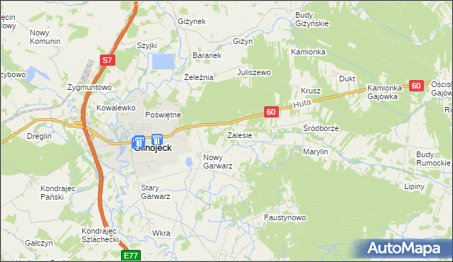 mapa Zalesie gmina Glinojeck, Zalesie gmina Glinojeck na mapie Targeo