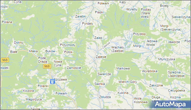 mapa Zalesie gmina Kamienica, Zalesie gmina Kamienica na mapie Targeo