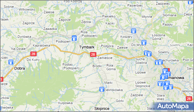 mapa Zamieście gmina Tymbark, Zamieście gmina Tymbark na mapie Targeo