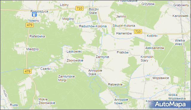 mapa Zamłynie gmina Zduńska Wola, Zamłynie gmina Zduńska Wola na mapie Targeo