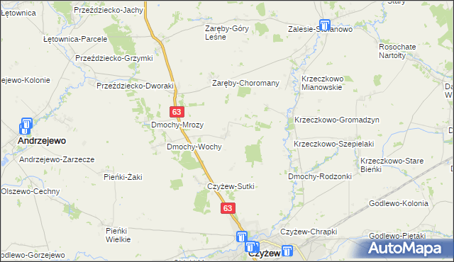 mapa Zaręby-Bindugi, Zaręby-Bindugi na mapie Targeo