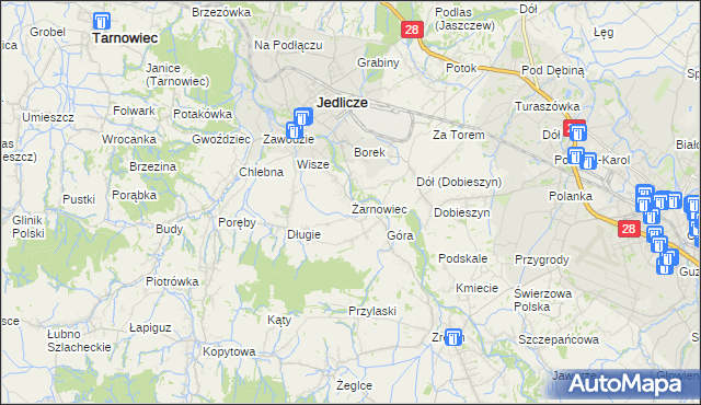 mapa Żarnowiec gmina Jedlicze, Żarnowiec gmina Jedlicze na mapie Targeo