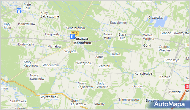 mapa Zator gmina Puszcza Mariańska, Zator gmina Puszcza Mariańska na mapie Targeo