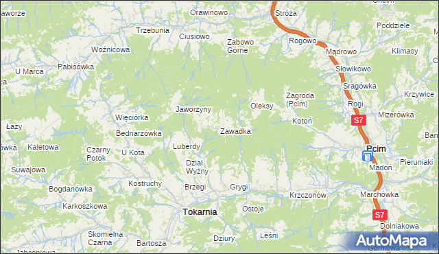 mapa Zawadka gmina Tokarnia, Zawadka gmina Tokarnia na mapie Targeo