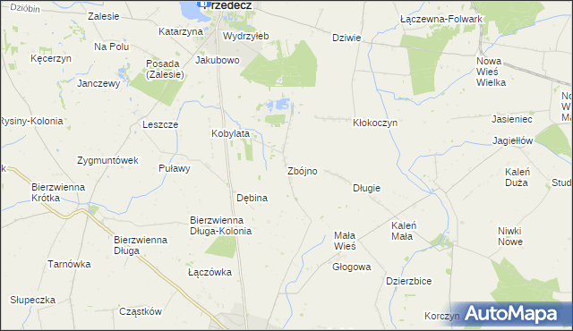 mapa Zbójno gmina Kłodawa, Zbójno gmina Kłodawa na mapie Targeo