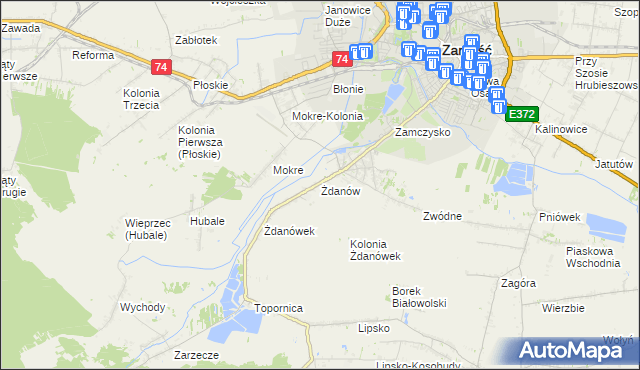 mapa Żdanów gmina Zamość, Żdanów gmina Zamość na mapie Targeo