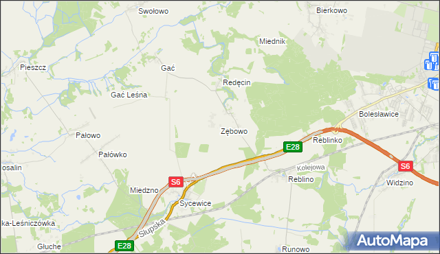 mapa Zębowo gmina Kobylnica, Zębowo gmina Kobylnica na mapie Targeo