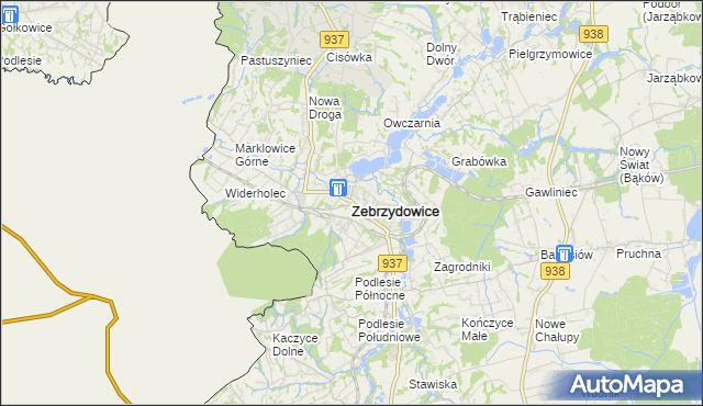 mapa Zebrzydowice powiat cieszyński, Zebrzydowice powiat cieszyński na mapie Targeo